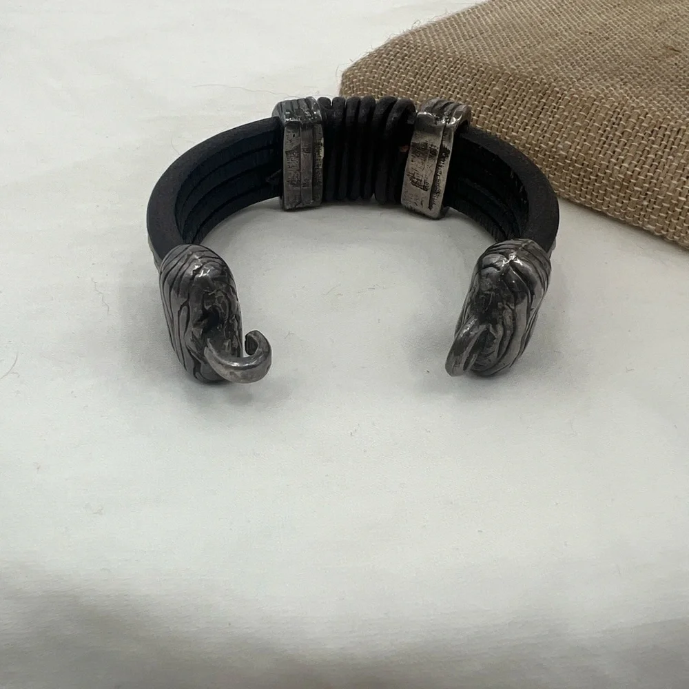 Black double stranded leather bracelet